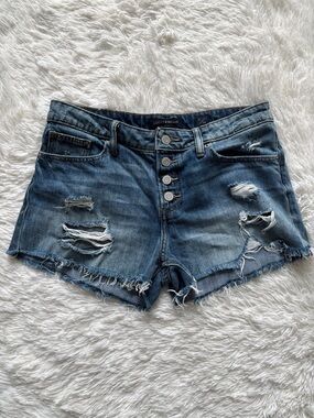 Lucky Brand Distressed Button-Front Denim Shorts - Medium Blue